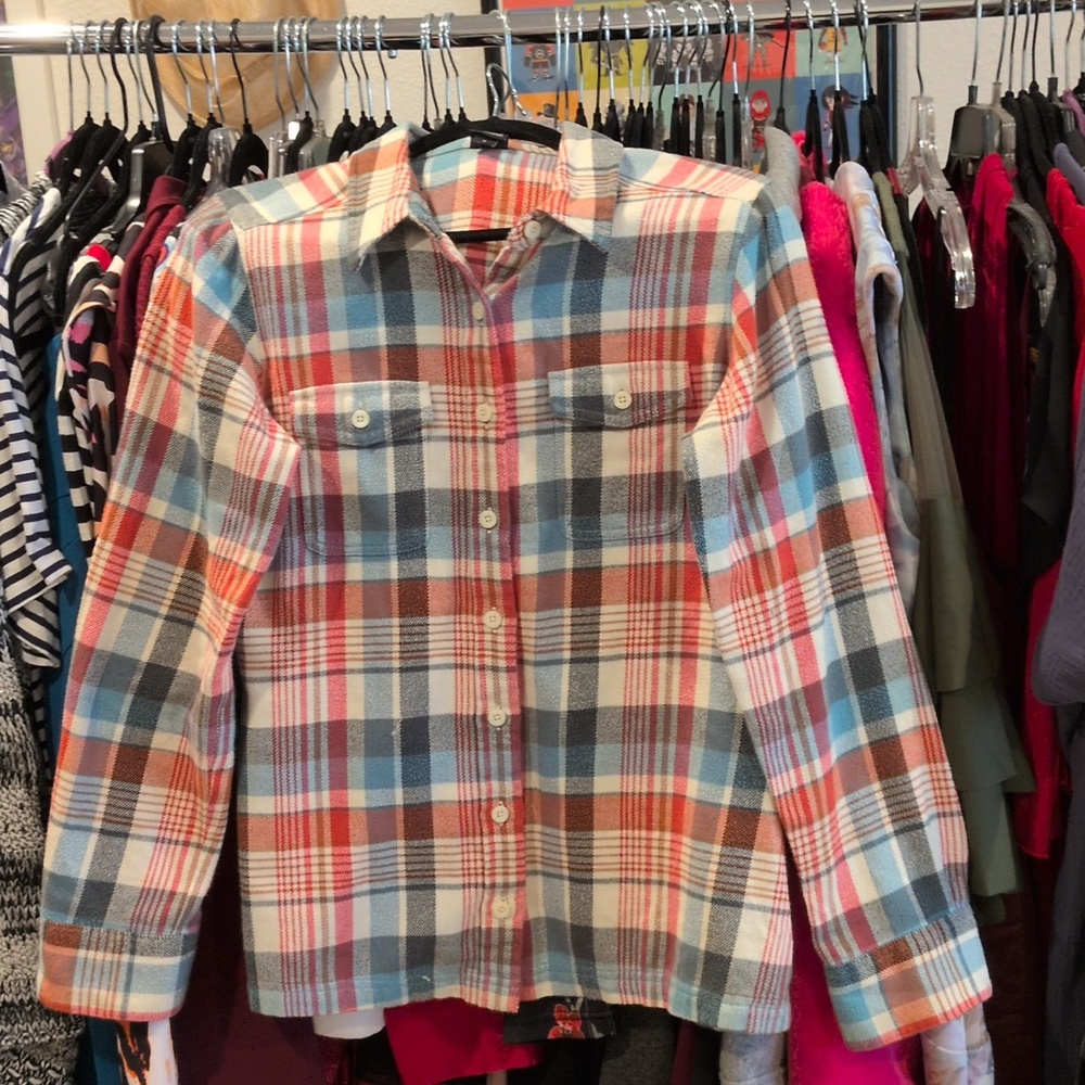 Patagonia Organic Plaid Flannel Shirt - Blue, Brown, Cream, Terracotta - 6